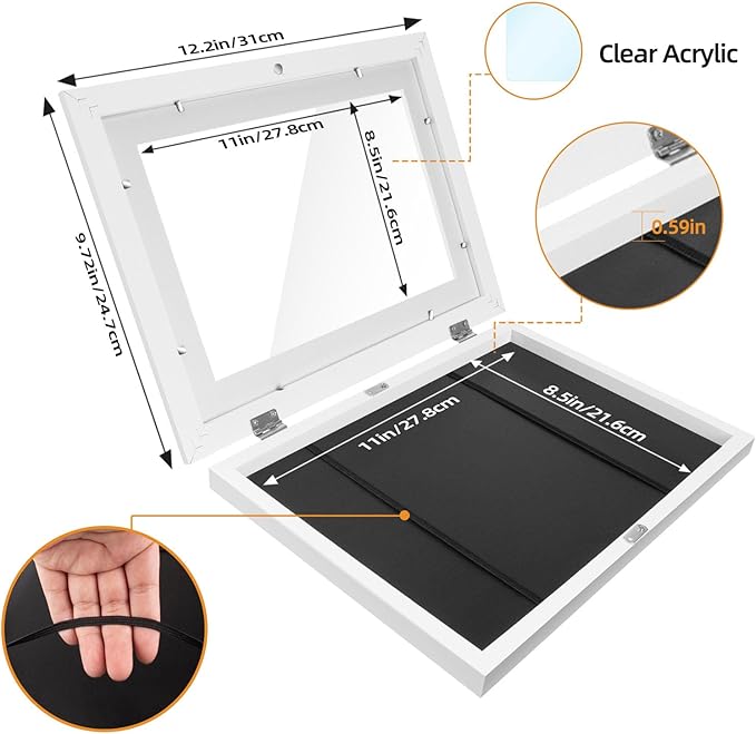 1 Pack Kids Artwork Frames Changeable 8.5 x 11 Inch Children Art Projects Kids Art Frames Front Opening Picture Display Frame, White