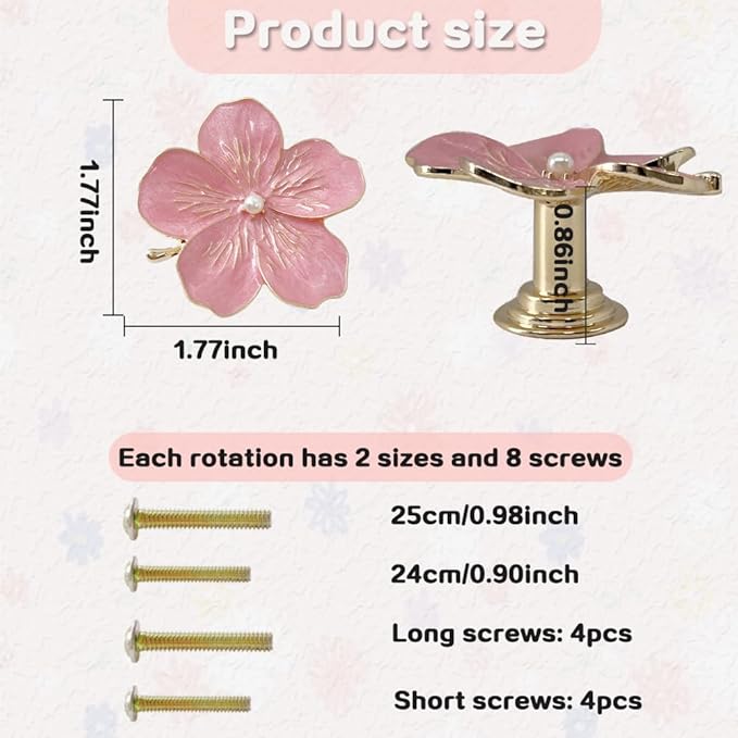 4 Pcs Petal Cabinet Knobs Creativity Flower Shaped Drawer with Metal Handles Screws for Dresser Handles Cabinet Wardrobe Door Handle Decorative Furniture (Pink Pearl)