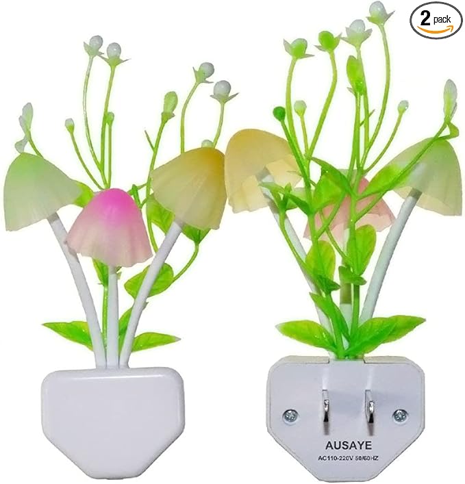 AUSAYE 2 Pack LED Sensor Night Light Plug-in NightLight Color Changing Lamp Mushroom Decor, Mini Cute Night Lights for Kids Adults Bedroom,Toilet, Bathroom, Stairs, Kitchen, Hallway