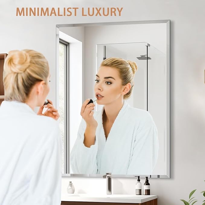 Frameless Mirror for Bathroom Vanity,16x20in Wall Mounted Mirrors for Over Sink Decorative Rectangular Frameless Mirror,With Polished Edge,Hangs Horizontally Or Vertically,Entryways,Room,Shatterproof