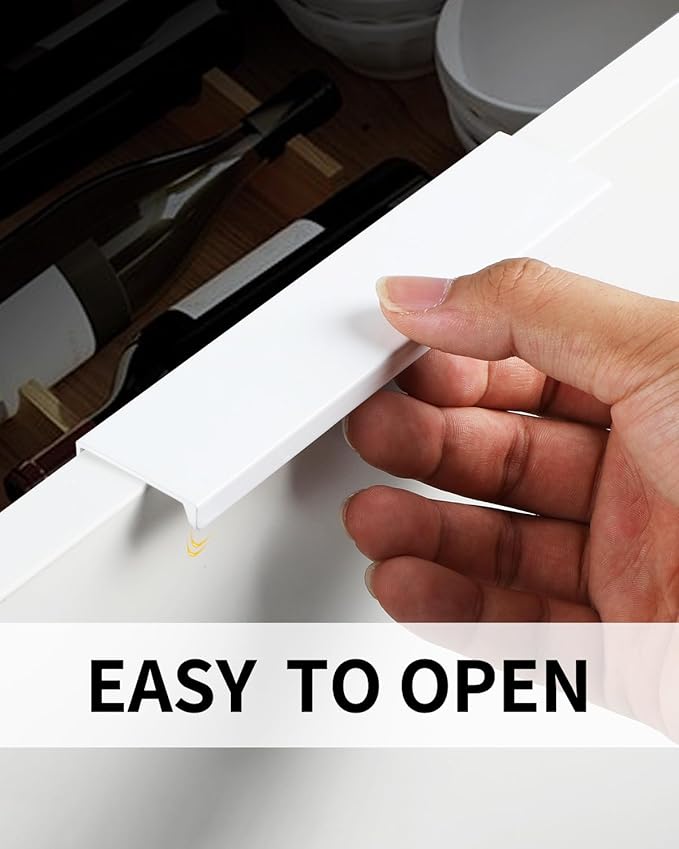 5 Pack 6 inch self Adhesive Cabinet pulls Finger pulls Drawer Pull Stick on Handles Bright White Adhesive Cabinet Handles Finger pulls for cabinets Concealed Edge Seam Flat