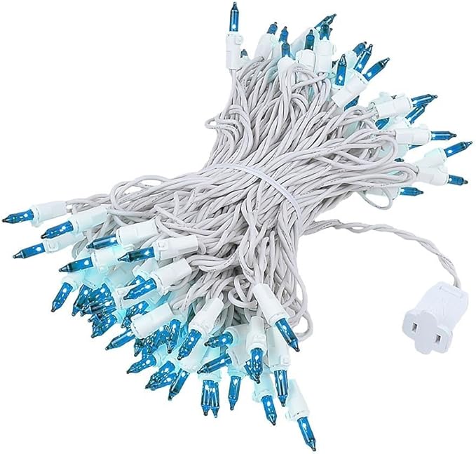 Novelty Lights 50 Feet 100 Bulb Incandescent Mini Light String, Teal with 6-Inch Spacing on White Wire, UL Listed Commercial Grade Indoor/Outdoor Mini Lights, Connectable End-to-End