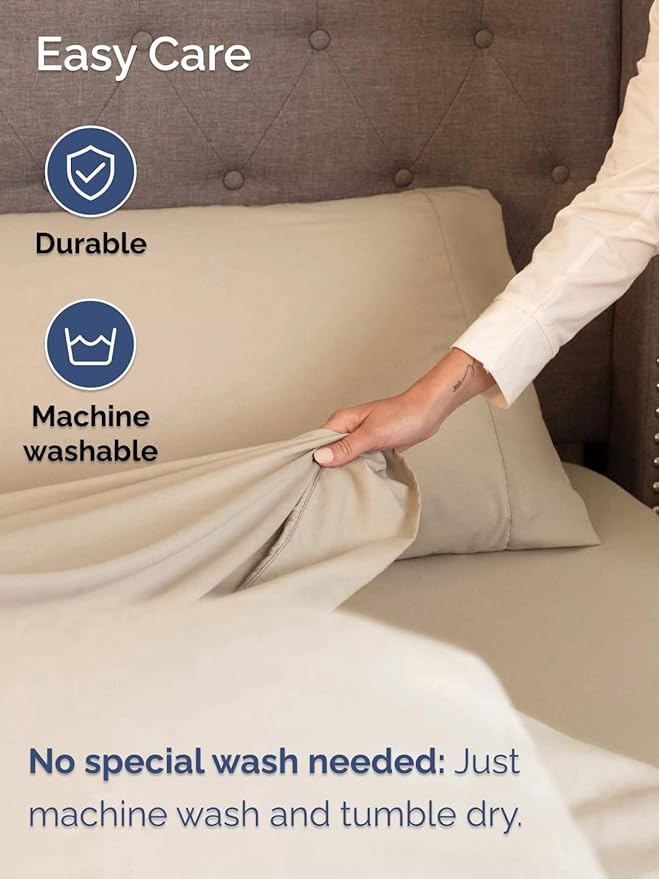 Extra Deep Split King Sheet Set - 7 Piece Breathable & Cooling Sheets - Hotel Luxury Bed Sheets Set - Easy & Secure Fit - Soft, Wrinkle Free & Comfy Sheets Set - Cream Sheet Set w/Extra Deep Pockets