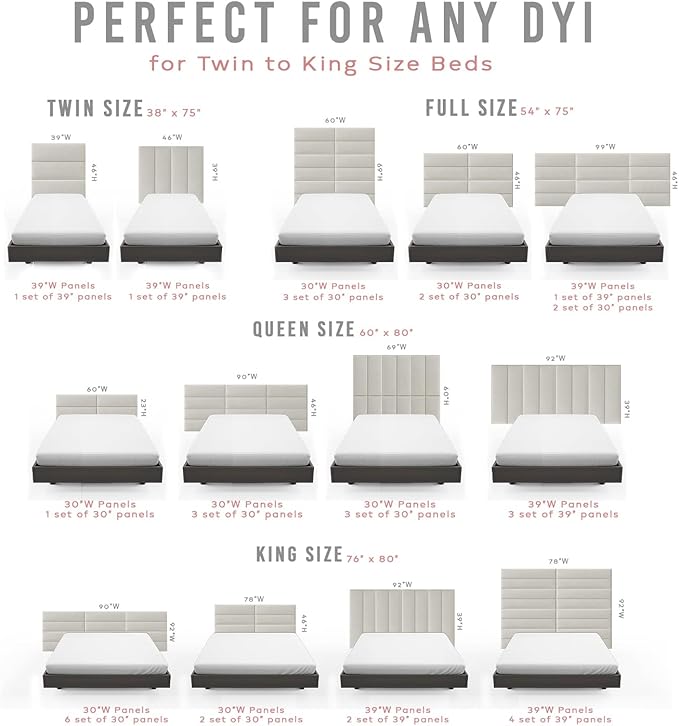 Vänt Upholstered Wall Panels - Queen/Full Size Wall Mounted Headboards - Boucle Ivory - Set of 4 Panels (Each Individual Panel 30"x11.5")