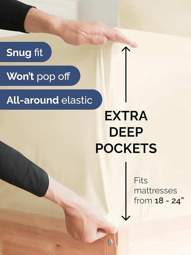 Extra Deep Twin XL Sheet Set - 4 Piece Breathable and Cooling Sheets - Hotel Luxury Bed Sheets Set - Easy Fit - Soft, Wrinkle Free and Comfy Sheets Set - Off White Sheet Set with Extra Deep Pockets
