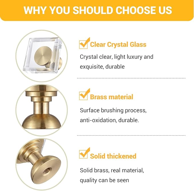 24-Pack 1-1/4-Inch White Cabinet Glass Crystal knobs Brass Drawer Round Knobs Dresser Pulls, Gold Hardware Kitchen Closet knobs for Bifold Doors