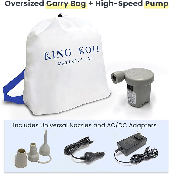 King Koil Luxury Toddler Inflatable Child Airbed, Travel Bed with Built-in Safety Bumper, Portable Air Mattress for Kids, Includes High-Speed Pump - Blue