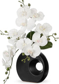 Briful Artificial Orchid Flowers in Black Modern Ceramic Vase 15.7" Tall White Faux Orchid Arrangement Silk Orchid Flower Fake Orchid Centerpiece for Home Office Room Wedding Table Décor