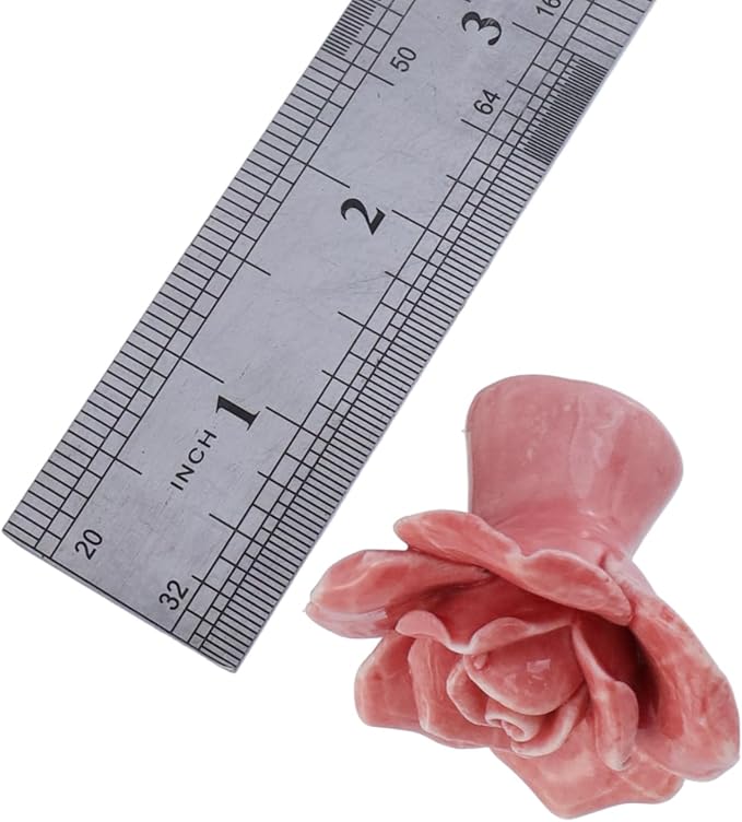 4PCS Ceramics Pink Rose Knobs Flower Shaped Drawer Pulls for Cupboard with 2 Kinds of Screws, 1.65" × 1.3"