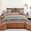 Cottolester Boho Comforter Set Full Size 8 Pieces, Brown Bohemian Striped Bed in a Bag, Paisley Soft Microfiber Bedding Comforter Set