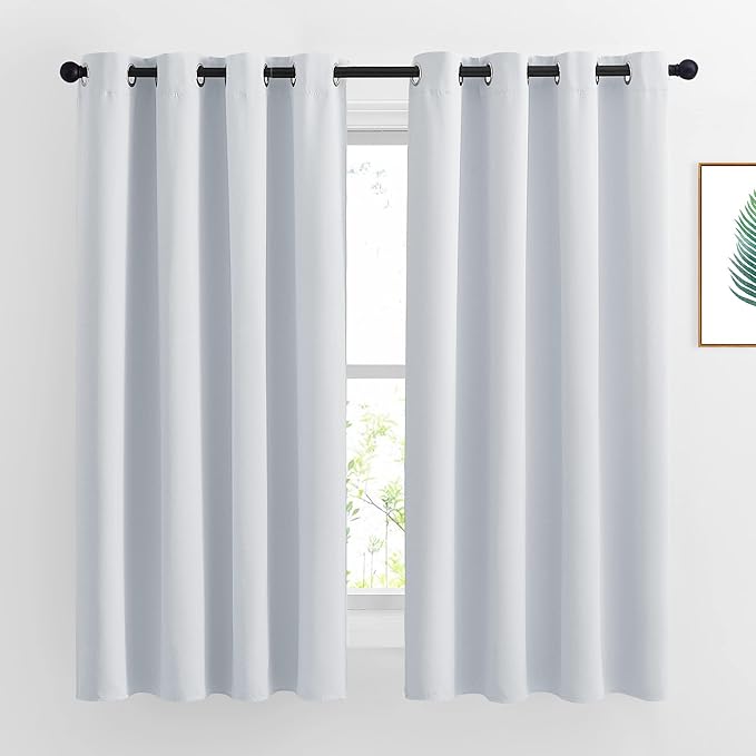 NICETOWN Greyish White Room Darkening Curtain Panels - Window Treatment Thermal Insulated Grommet Room Darkening Curtains/Drapes for Bedroom (2 Panels, 52 by 63, Greyish White)