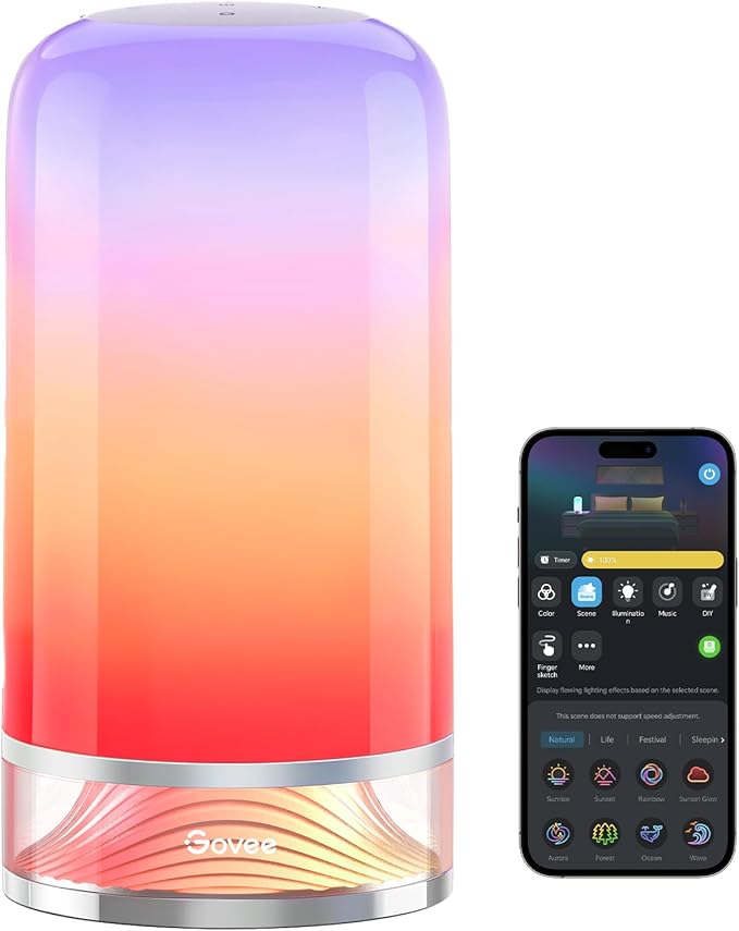 Govee RGBIC Smart Table Lamp 2, Touch Bedside Small Table Lamp Work with Matter, Alexa, LED Desk Lamp with 64 Scene Modes, Color Changing Lamp for Bedroom Living Room Dimmable Night Light(Corded)