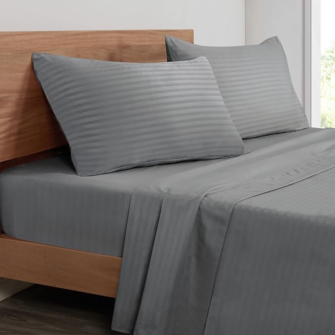 Mejoroom Striped King Size Sheet Set – Hotel Luxury Bed Sheets - Deep Pocket Up to 16 inch, Breathable, Wrinkle, Fade and Stain Resistant – 4 Piece(02-Gray)