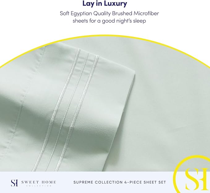Twin XL Sheets - Breathable Luxury Sheets with Full Elastic & Secure Corner Straps Built In - 1800 Supreme Collection Extra Soft Deep Pocket Bedding Set, Sheet Set, Twin XL, Mint