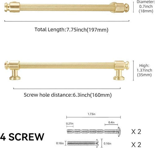 10 Pack 6-1/4" Hole Center(160mm) Brushed Brass Cabinet Handles and Pulls - Gold Drawer Handles for Kitchen and Dresser