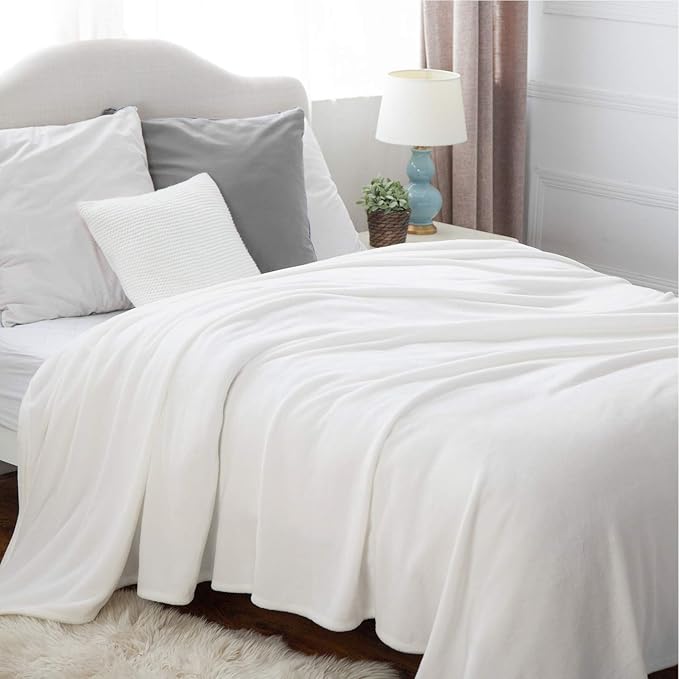 Bedsure GentleSoft Fleece Blanket Twin Size White - 300GSM Lightweight Plush Fuzzy Cozy Soft Warm Blanket for Bed, Sofa, Couch, Travel, Camping, 60x80 inches