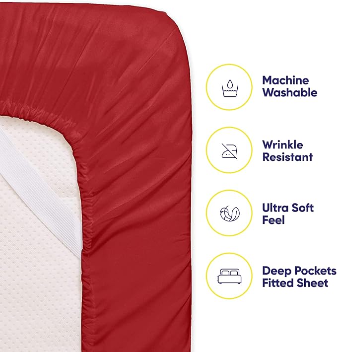 King Size Bed Sheets - 6 Piece 1500 Supreme Collection Fine Brushed Microfiber Deep Pocket King Sheet Set Bedding - 2 Extra Pillow Cases, Great Value, King, Samba Red