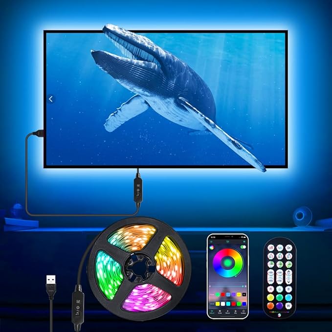 Daymeet Led Lights for TV, 16.4ft TV Led Lights Backlight Behind for 65-85 inch Led Strip Lights,RGB Color Changing Light with Remote, Music Sync Bluetooth APP Control USB Christmas Lighting