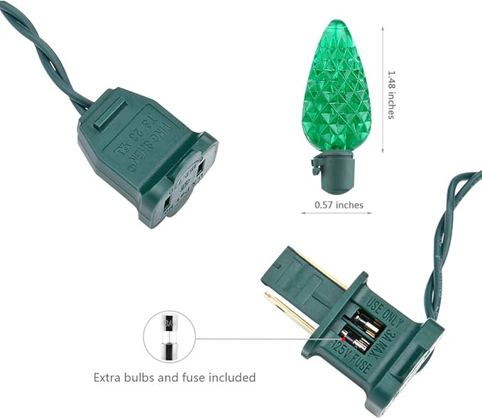 Brizled C5 Green Faceted LED Christmas Lights, 100 LED 33ft Connectable 120V UL Certified Outdoor Xmas Lights for Halloween & Christmas Party Decoration
