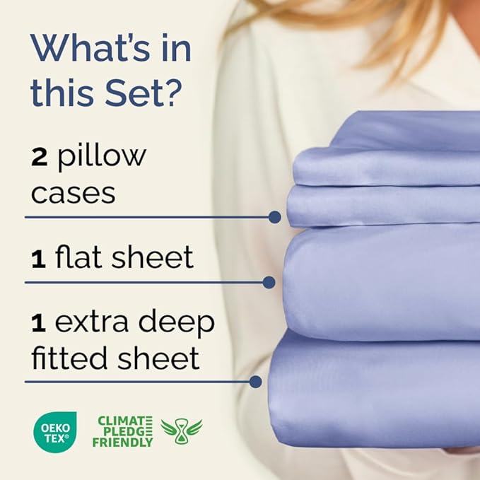 Extra Deep Twin Sheet Set - 4 Piece Breathable & Cooling Sheets - Hotel Luxury Bed Sheets Set - Easy & Secure Fit - Soft, Wrinkle Free & Comfy Sheets Set - Lavender Sheet Set with Extra Deep Pockets