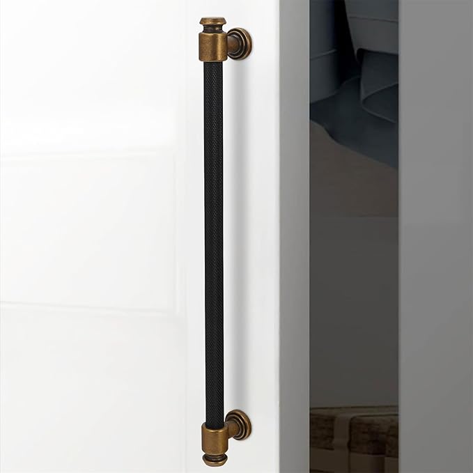 10 Pack 10 inch(254mm) Black and Antique Brass Kitchen Cabinet Handles Knurled Cabinet Pulls Black Drawer Pulls Kitchen Cabinet Hardware