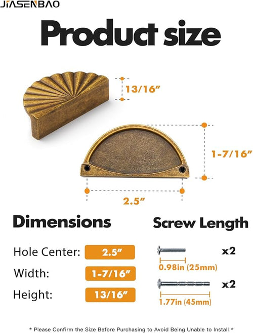 10 Pack Antique Brass Cabinet Pulls 2.5 Hole Center Cup Flat Vintage Drawer Pulls Kitchen Cupboard Bathroom Dresser Cabinet Hardware Handles Zinc Alloy