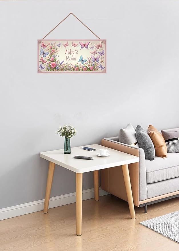 Personalized Sign Butterfly Wooden Sign For Kids Room Boys Bedroom Door Decor,Custom Name Flowers Wall Art Decor Decorative Plate for Nursery Little Man Cave