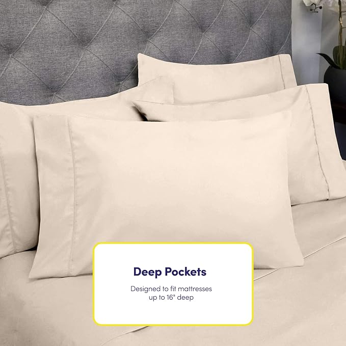 Full Size Bed Sheets - 6 Piece 1500 Supreme Collection Fine Brushed Microfiber Deep Pocket Full Sheet Set Bedding - 2 Extra Pillow Cases, Great Value, Full, Beige