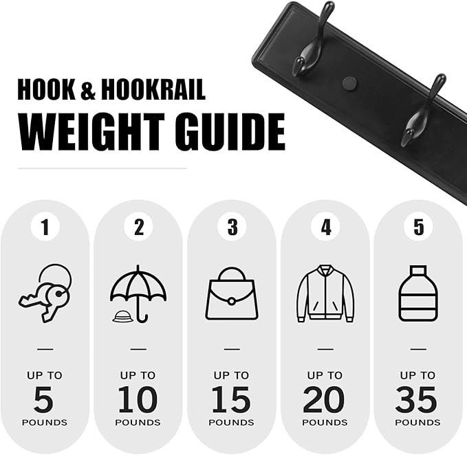 Wooden Coat Rack, Wall-Mounted Organizer for Closet, Entryway, Hallway, Foyer, Bedroom, Heavy Duty Double Hooks for Hanging Towels, Bags, Hats, Jackets, Key (Black, 4 Hooks)