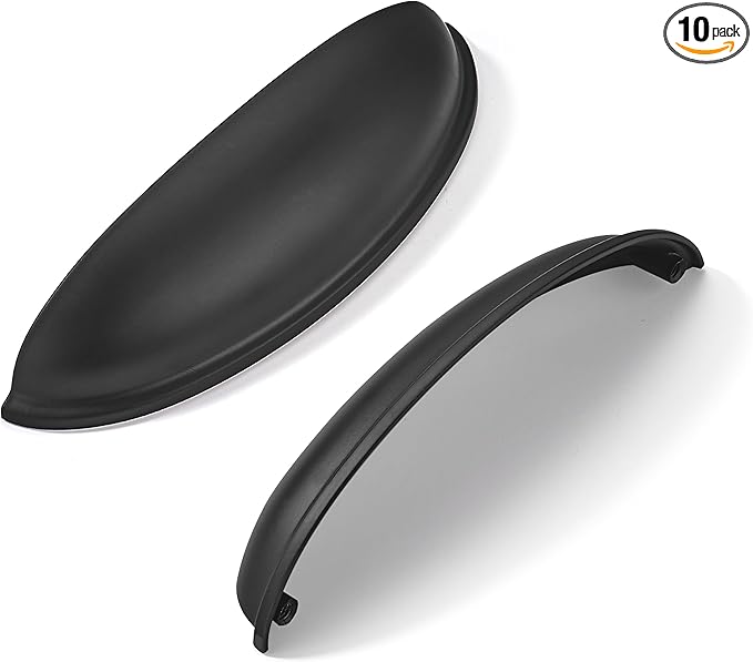 khtumeware 10 Pack 5" Drawer Pulls Matte Black Cabinet Cup Pulls Kitchen Hardware Cabinet Handles Drawer Handles Knobs 5 inch Hole Center