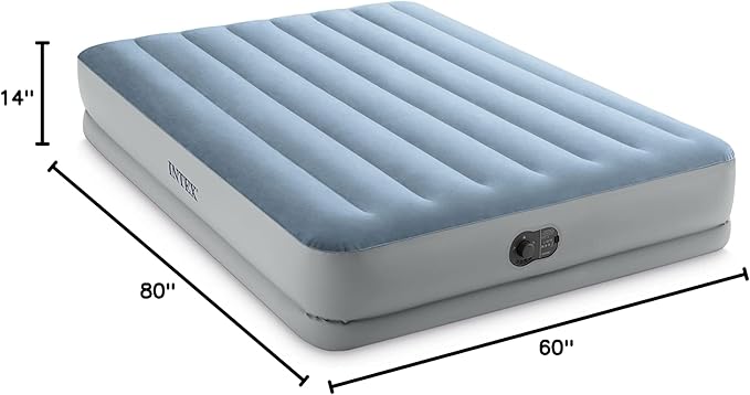 Intex 64159E Dura-Beam Plus Mid-Rise Air Mattress: Fiber-Tech - Queen Size - Built-in USB Electric Pump - 14in Bed Height - 600lb Weight Capacity