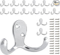 15 Pack Coat Hooks Wall Hooks for Hanging, Heavy Duty Double Prong Metal Hook Wall Mounted for Living Room, Bathroom, Kitchen, Bedroom for Coat, Bag, Scarf, Towel, Hat, Key, Cup (Silver)
