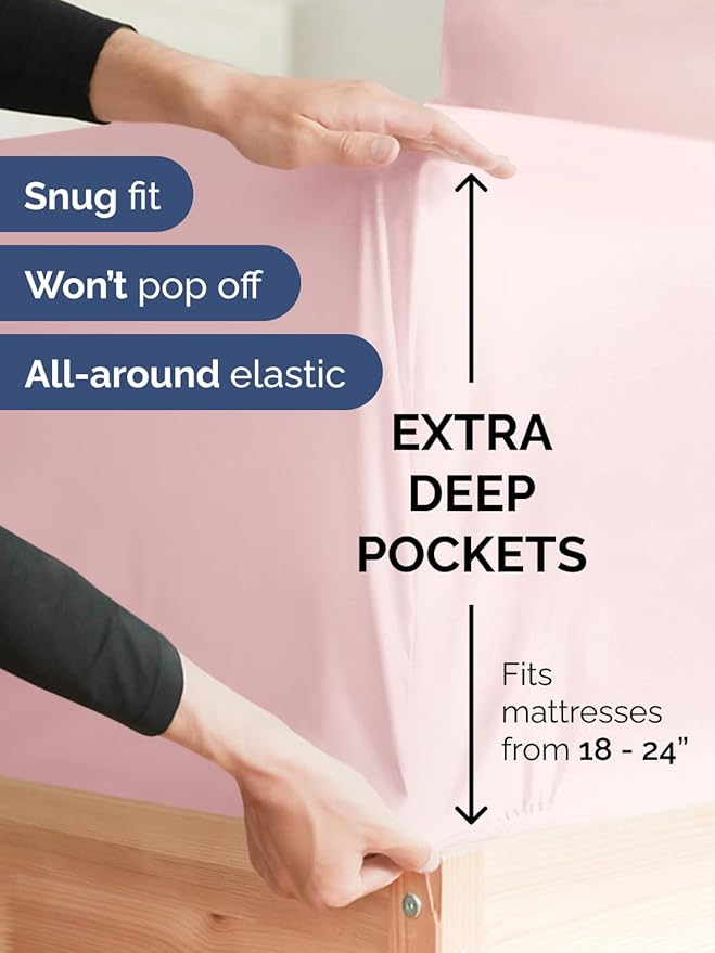 Extra Deep Twin Sheet Set - 4 Piece Breathable and Cooling Sheets - Hotel Luxury Bed Sheets Set - Easy Fit - Soft, Wrinkle Free and Comfy Sheets Set - Lavender Pink Sheet Set with Extra Deep Pockets