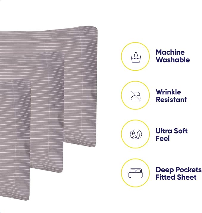 Twin Size Bed Sheets - 4 Piece 1500 Supreme Collection Fine Brushed Microfiber Deep Pocket Twin Sheet Set Bedding - 1 Extra Pillow Cases, Great Value, Twin, Pinstripe Gray (Pack of 2)