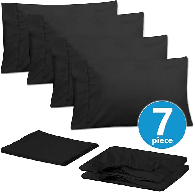 Sweet Home Collection 6 Piece 1500 Supreme Collection Brushed Microfiber Deep Pocket Sheet Set-2 Extra Pillow Cases, Great Value, Split King, Black