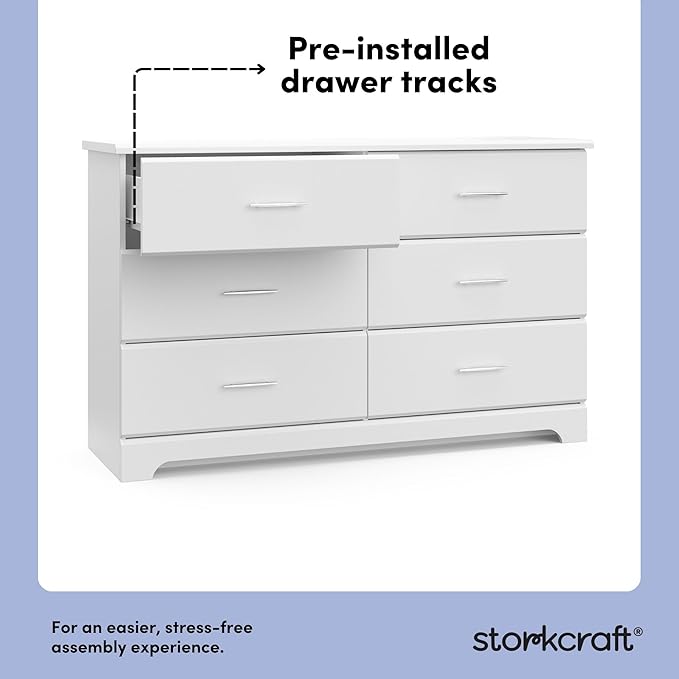 Storkcraft Brookside 6 Drawer Double Dresser (White) – GREENGUARD Gold Certified, Dresser For Nursery, Kids, Chest Of Drawers