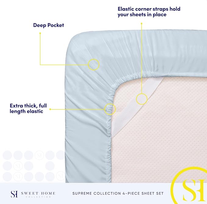 Queen Size Bed Sheets - Breathable Luxury Sheets with Full Elastic & Secure Corner Straps Built In - 1800 Supreme Collection Extra Soft Deep Pocket Bedding Set, Sheet Set, Queen, Light Blue