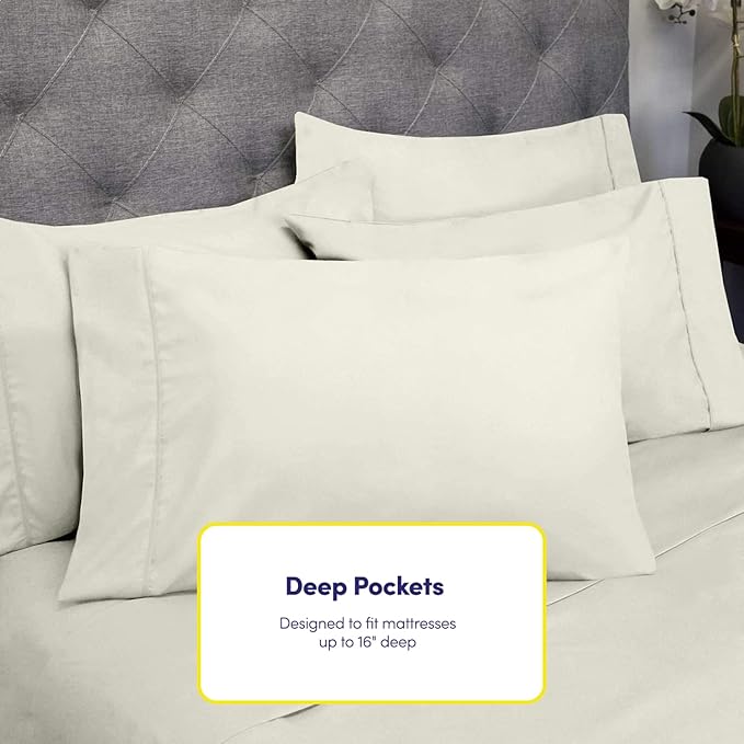 Full Size Bed Sheets - 6 Piece 1500 Supreme Collection Fine Brushed Microfiber Deep Pocket Full Sheet Set Bedding - 2 Extra Pillow Cases, Great Value, Full, ivory