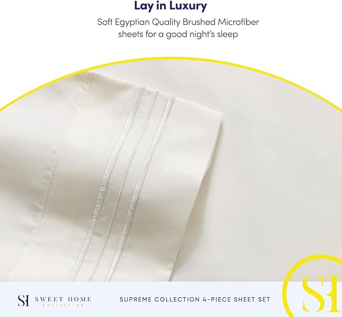 Queen Size Bed Sheets - Breathable Luxury Sheets with Full Elastic & Secure Corner Straps Built In - 1800 Supreme Collection Extra Soft Deep Pocket Bedding Set, Sheet Set, Queen, Ivory