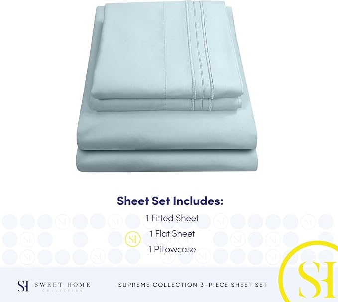 Twin Sheets - Breathable Luxury Sheets with Full Elastic & Secure Corner Straps Built In - 1800 Supreme Collection Extra Soft Deep Pocket Bedding Set, Sheet Set, Twin, Light Blue
