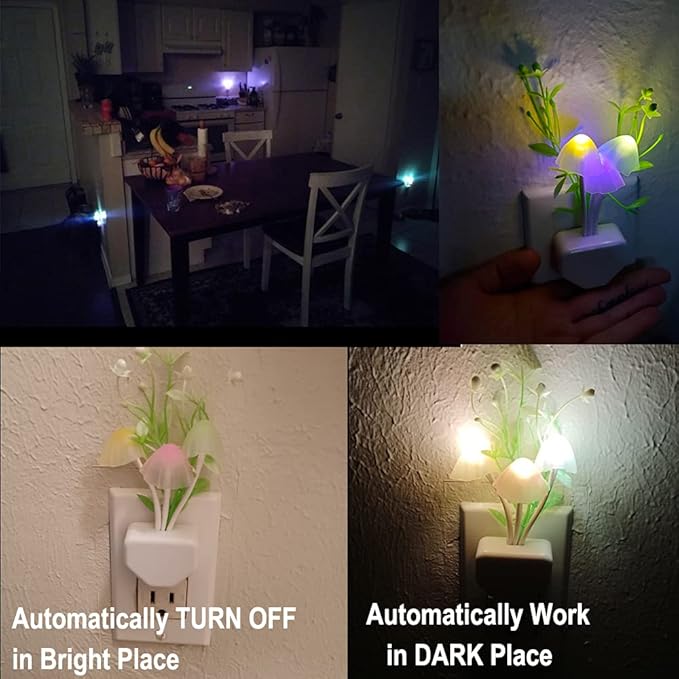 Sensor Led Night Light, Color Changing Plug-in LED Mushroom Light Dream Bed Lamp Cute NightLight Sweet Night Lights for Kids Adults