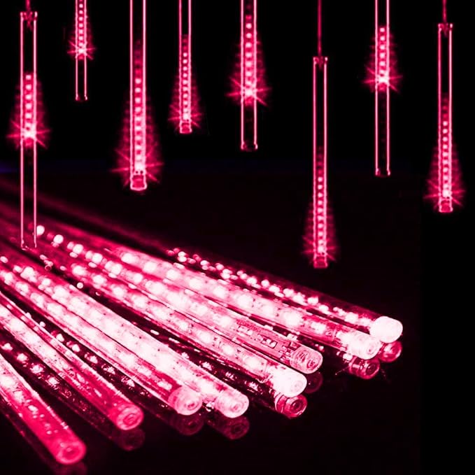 Aukora Red Led Halloween Lights Outdoor, Christmas Lights Outside, 8 Tube Snow Falling Rain Icicle String Light for Xmas Tree Party Thanksgiving Day Garden Camp Wedding Decorations, UL Plug