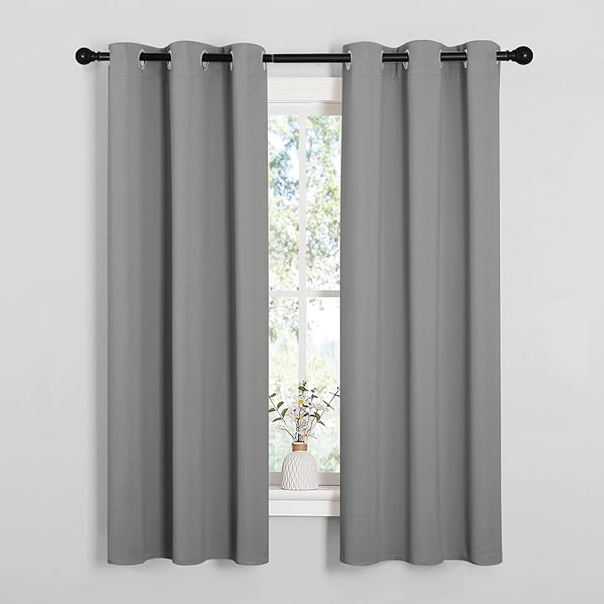 NICETOWN Silver Grey Blackout Curtain Panels for Bedroom, Thermal Insulated Grommet Top Blackout Draperies and Drapes (2 Panels, W34 x L63 inches)