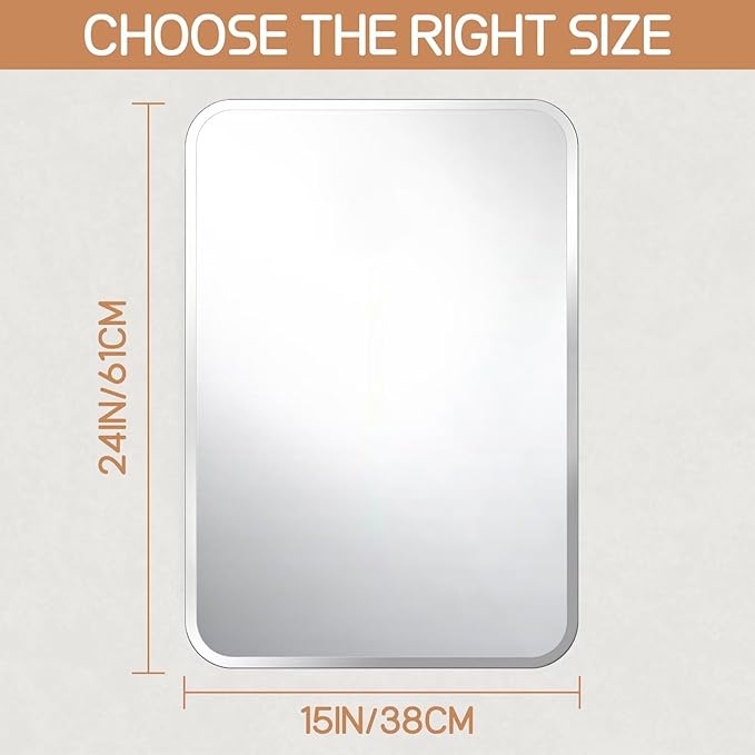 Frameless Bathroom Mirror for Over Sink,Wall Mounted Vanity Mirrors 15x24in,Rounded Rectangle Mirror Frameless with Polished Edge for Bedroom,Living Room,Entryway,Shatterproof (Horizontal/Vertical)