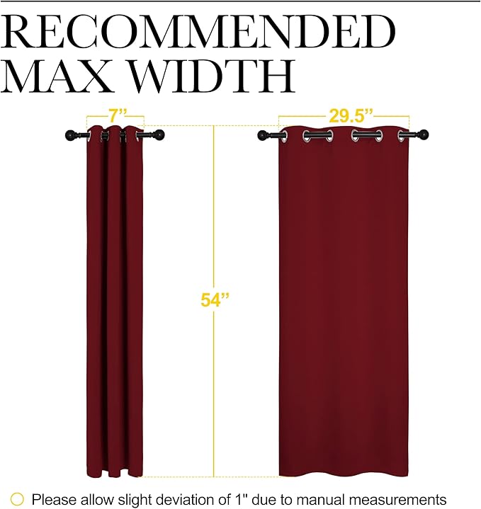 NICETOWN Christmas Burgundy Bedroom Curtains Blackout Draperies, Decorations Thermal Insulated Solid Grommet Top Blackout Drapes for Cafe (One Pair, 34 x 54-inch)
