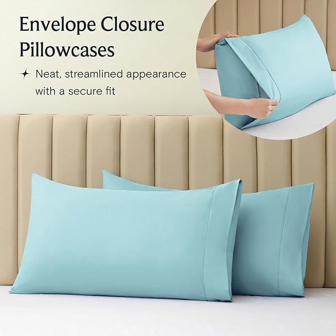 LuxClub 4 PC Full Size Sheet Set Deep Pockets Wrinkle Free Cooling Sheets Machine Washable Hotel Bedding Silky Soft - Aqua Full