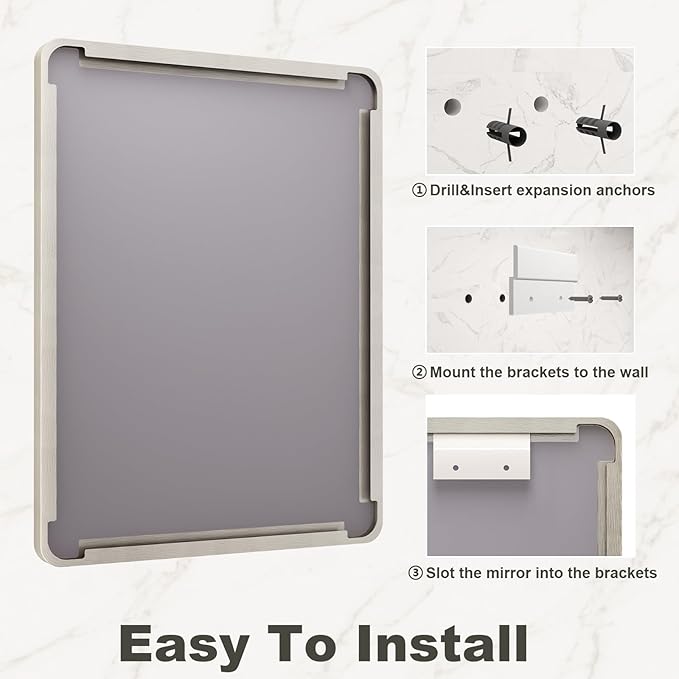 60x36 Inch Brushed Nickel Bathroom Mirror, Large Brushed Silver Metal Framed Wall Mirror, Rounded Corner Rectangle Modern Vanity Mirror, Tempered Glass, Anti-Rust, Shatterproof (Horizontal/Vertical)