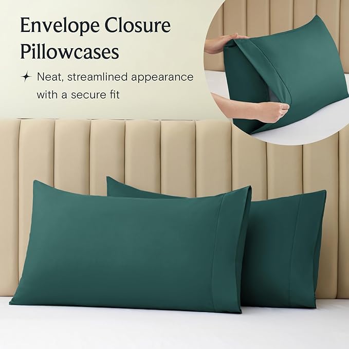 LuxClub 3 PC Sheet Bed Sheets Deep Pockets Wrinkle Free-Kids-Fitted Sheets Machine Washable Hotel Bedding Silky Soft - Emerald Twin