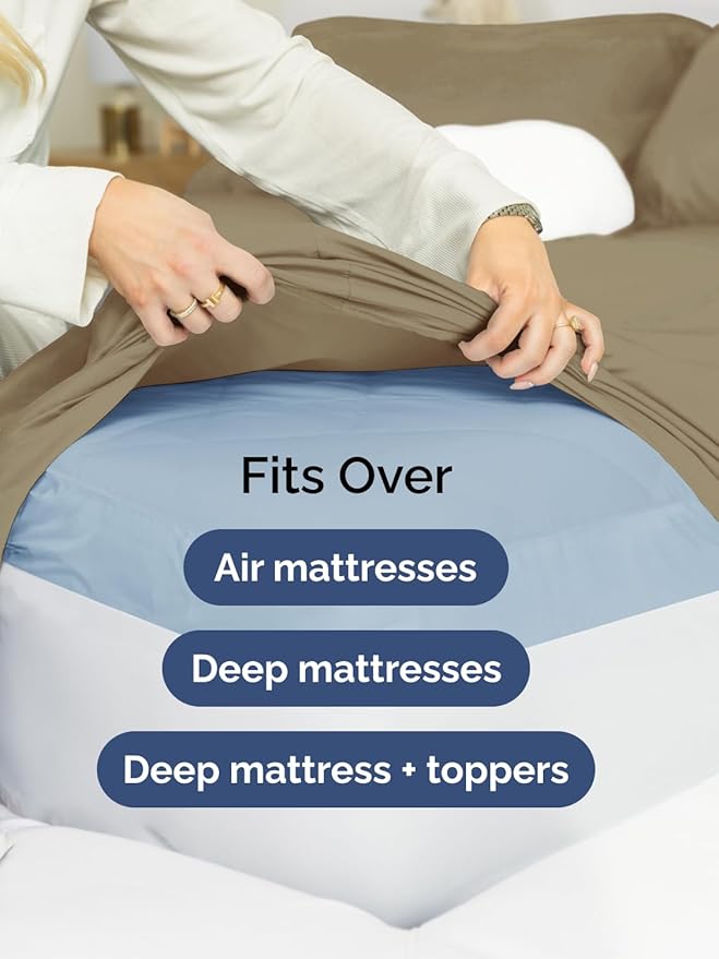 Extra Deep Cal King Sheet Set - 6 Piece Breathable & Cooling Sheets - Hotel Luxury Bed Sheets Set - Easy & Secure Fit - Soft, Wrinkle Free & Comfy Sheets Set - Khaki Sheet Set with Extra Deep Pockets