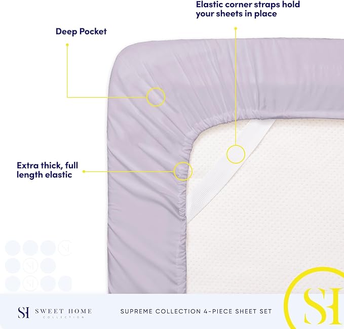 Twin XL Sheets - Breathable Luxury Sheets with Full Elastic & Secure Corner Straps Built In - 1800 Supreme Collection Extra Soft Deep Pocket Bedding Set, Sheet Set, Twin XL, Lilac